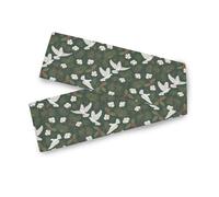 Chemin de table extra long en tissu doux pour décoration de chambre, intérieur et extérieur, vert foncé, blanc, colombe et houx, 33 x 178 cm