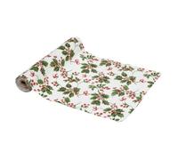 Chemin de table - Feeric Christmas - 28 x 300 cm - Tissu Polyester - Beige avec Houx vert et rouge