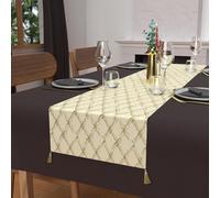 Soleil d'ocre, Chemin de Table Festif en Pur Coton 40x180 cm Celeste Or