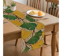 Chemin de table feuille de ginkgo, décoration vintage botanique vert jaune nature pour dîners de famille d'automne et réunions de vacances 33 x 183 cm