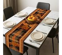 Chemin de table feuilles d'automne, motif écossais rustique, récolte d'automne, cuisine, salle à manger, décoration pour la maison, les réunions de famille, les fêtes de fin d'année, 33 x 183 cm