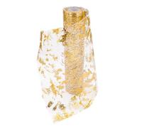 Chemin De Table Filet avec Feuille d'or,28cmx10m Chemin De Table Polyester,Ruban De Table Métallisé Décoration pour Fête,Célébrations,Anniversaire, Mariage, Noël, Fêtes De Bébé,DIY,etc.