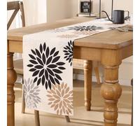 Chemin de Table Fleurs Marron Noir Dahlias Chemin de Table Moderne d'automne de Cuisine Décoration Nappe pour Mariage Salle à Manger Intérieur Vacances Café Jardin Fête Décor 40x140 cm