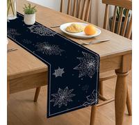 Chemin de table flocon de neige bleu marine, décoration florale élégante pour les réunions de vacances et les dîners festifs 33 x 183 cm