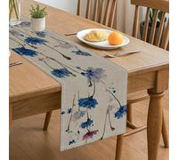 Chemin de table floral, bleu vintage, fleurs botaniques, décoration pour la maison, les dîners de famille, les vacances, les fêtes, 33 x 183 cm