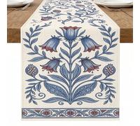 Chemin de table floral bleu vintage motif botanique pour la maison, les dîners de famille, les fêtes de fin d'année, 33 x 183 cm