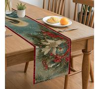 Chemin de table floral d'hiver, décorations de vacances vintage avec pin et nœuds pour décoration de salle à manger festive 33 x 183 cm