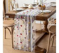 Chemin de Table Floral Elégante Bohème, Nappe Brodée de Marguerites Vintage, Chemin de Table à Wildflower, pour Mariage Rustique, Thanksgiving, Décor de Fête de Douche Nuptiale(300x75cm)