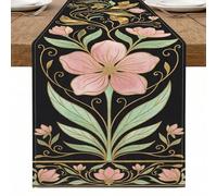 Chemin de table floral, fleurs de pêche vintage, élégant et moderne, décoration d'intérieur pour les réunions de famille et les fêtes de fin d'année, 33 x 183 cm