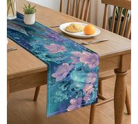 Chemin de table floral, fleurs élégantes bleues inspirées de l'océan, décoration de salle à manger pour la maison, les réunions de famille, les événements de vacances, 33 x 183 cm