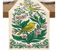 Chemin de table floral jaune, motif vintage oiseaux et fleurs pour décoration de salle à manger printanière, parfait pour les réunions de famille et les fêtes de fin d'année, 33 x 183 cm