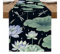 Chemin de table floral nénuphar - Design élégant et libellule - Pour décoration de salle à manger et réunions de vacances - 33 x 228 cm