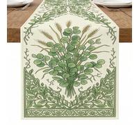 Chemin de table floral vert, design rustique vintage pour la maison, la cuisine, la salle à manger, parfait pour les réunions saisonnières et les fêtes de fin d'année, 33 x 274,3 cm