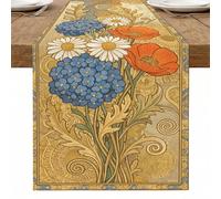 Chemin de table floral vintage, coquelicots bleus et marguerites, décoration de cuisine, salle à manger, pour la maison, les réunions de famille, 33 x 183 cm