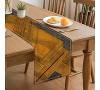 Chemin de table géométrique, motif abstrait moderne jaune et noir pour décoration de salle à manger d'automne 33 x 183 cm