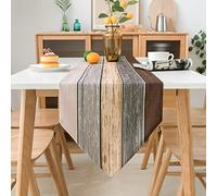 Chemin de Table Gris Moderne Chemin de Table Lin pour Table À Manger Bois Texture Rayure Coloré Rustique Vieux Tapis de Table Ensemble pour Salon Cuisine Table Fête Mariage 33x183cm