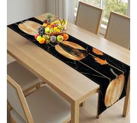 Chemin de Table Halloween Citrouille Tischläufer de Noël 40x300cm, Christmas Nappe Décorative Automne Feuille d'érable Décoration de Table d'hiver Géométrique Ligne pour Festival