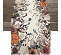 Chemin de Table Halloween,Nappe Halloween Chemin de Table,Nappe Décoration Halloween Impression Table Tissu Seasonal Autumn Table Decor pour Halloween Intérieur Vacances Fête Décor 33x183CM (B)
