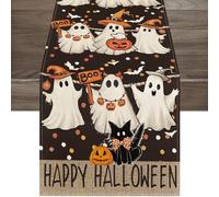 Chemin de Table Halloween,Nappe Halloween Chemin de Table,Nappe Décoration Halloween Impression Table Tissu Seasonal Autumn Table Decor pour Halloween Intérieur Vacances Fête Décor 33x183CM (A)