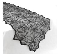 Chemin de Table Halloween Noir en Dentelle - Décoration de Table Effrayante Rectangulaire pour Fête Nappe Runner 121x35cm, Drapeau Dentelé, Décoration Intérieur