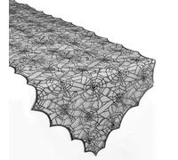 Chemin de Table Halloween Noir en Dentelle - Décoration de Table Effrayante Rectangulaire pour Fête Nappe Runner 182x45cm, Drapeau Dentelé, Décoration Intérieur