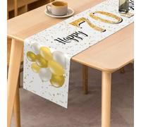 Chemin de table « Happy 50th Birthday » - Décoration de cuisine et de salle à manger - Décoration de table pour la maison - Blanc et doré