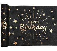Chemin de table Happy Birthday pour anniversaire, 30 cm x 5 m (noir doré)