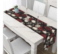 Chemin de Table Horreur Crâne Tischläufer de Noël 40x140cm, Christmas Nappe Décorative Gothique Rose Fleur Décoration de Table d'hiver Halloween Squelette pour Festival