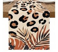 Chemin de table imprimé léopard, motif bohème chic feuilles tropicales pour décoration de salle à manger, parfait pour les réunions saisonnières et les fêtes, 33 x 228,6 cm