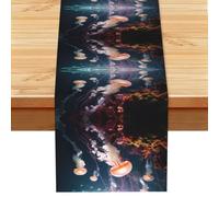 Chemin de table imprimé méduse océan pour la Saint-Valentin, les dîners de famille, les fêtes de fin d'année, décoration de mariage