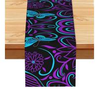Chemin de table imprimé papillon sur une belle fleur - 33 x 183 cm - Décoration de table de cuisine ou de salle à manger - Pour intérieur ou extérieur - Fournitures de restaurant