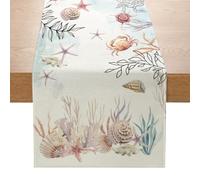 Chemin de table imprimé vie marine - Créatures océaniques d'été - Décoration en polyester - Pieuvre, étoile de mer, coquillages - Petite nappe pour salle à manger, table basse, fête de plage