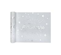 Chemin de table intissé anniversaire blanc et argent 5m x 30 cm - Argent