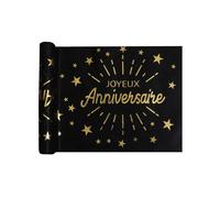 Chemin de table intissé anniversaire noir et or 5 m x 30 cm - Noir