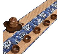 Chemin De Table Japonais en Bambou avec Motif, Longs Napperons D'hôtel De Table, Tapis De Table Durable Antidérapant Lavable, Bleu/Or(Color:Vague,Size:30×180cm)