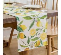 Chemin de Table Jaune Chemin de Table à Motif Citron Chemin de Table Printemps Eté Vert Feuille Chemin de Table Polyester Table à Manger Décor pour Vacances Fêtes Café Jardin Décoration 33x183cm