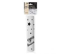 Chemin de Table Joyeux Anniversaire 5 metres Metallise Couleur - Organza Transparent Brillant et Rigide - 500 x 28 cm (Noir)