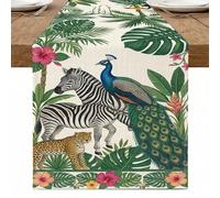 Chemin de table jungle tropicale - Imprimé animal coloré - Décoration d'intérieur exotique pour les dîners d'été - 33 x 274 cm