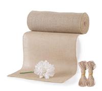Chemin de Table Jute Naturel, 30cm x 10m Rouleau de Toile de Jute avec 20m Cordes de Jute, Vintage Chemin Lavable Coupable sur Mesure Idéal pour Mariage, Fête, Anniversaire, Décoration Rustique & DIY