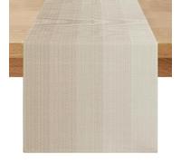 Chemin de Table Lavable Aspect Lin 40 x 140 cm Moderne Centre de Table Decorative Élégamment Beige Marron Rustique Rayures Décoration de Table pour Fête, Anniversaire, Saint-Valentin