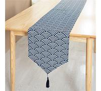 Chemin de table léger de luxe pour thé de style japonais pour fête de mariage - Bleu foncé - 33 x 210 cm - Motif vague - 33 x 210 cm