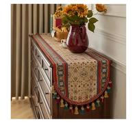 Chemin de Table léger for Table à Manger, Salon de thé, Housse de Meuble, Chemin de Table à Pompons Floraux, Nappe Longue rétro(Color 1,40x220cm)