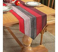 Chemin de Table Lin Coloré Rayures Ferme Rustique Rétro Grange Bois Texture Rouge Orange Gris 40x140cm Jute Table Runner pour Salle À Manger Farmhouse Party Pique-Cuisine Gratuite Décoration