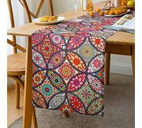 Chemin de Table Lin Folk Vintage Géométrique Tour Rectangulaire Décoratif pour Salle à Manger Bohème Chemin de Table Boho Mandala Décoration D'articles de Fête Chemin de Table Anniversaire 33 x 183 cm