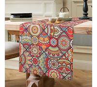 Chemin de Table Lin Folk Vintage Géométrique Tour Rectangulaire Décoratif pour Salle à Manger Bohème Chemin de Table Boho Mandala Décoration D'articles de Fête Chemin de Table Anniversaire 40 x 140 cm