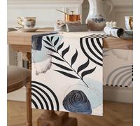Chemin de Table Lin Lavable 40x140 cm Chemin de Table Printemps été Moderne Abstrait Bleu Minimaliste Feuilles Boho Vintage pour Table à Manger Fête Mariage Cadeau