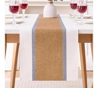Chemin de Table Marron à Rayures 40x140 cm Chemin de Table Extérieur Imperméable Nappe de Table en Coton Lin Lavable pour Jardin Extérieur D'été Mariages Table à Manger Restaurant Cuisine