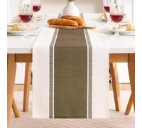 Chemin de Table Marron Moderne en Mélange Coton-Lin 40x90cm, Nappes Rectangulaires Orné de Bande Marron, Pour la Décoration des Tables de Restaurant Basses Consoles et Table de Jardin Extérieur