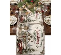 Chemin de table Merry Christmas - 33 x 152,4 cm - Bienvenue dans notre maison de Noël - Chemin de table décoratif pour cuisine, salle à manger, banquet, décoration de fête de vacances