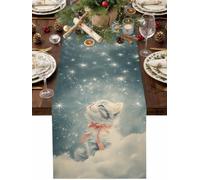 Chemin de table Merry Christmas - 33 x 182,9 cm - Motif chat mignon - Étoile de rêve - Décoration pour cuisine, salle à manger, banquet, fête de vacances